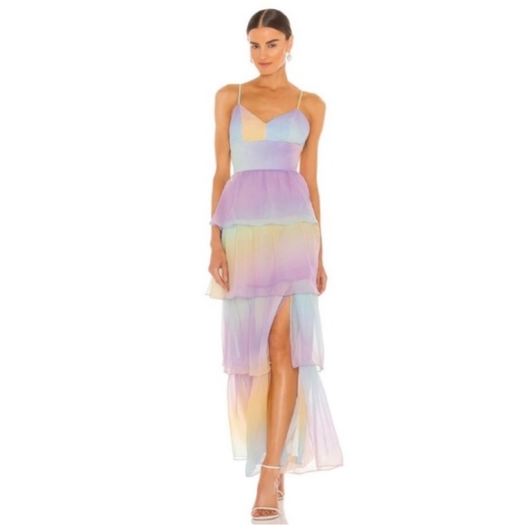 Amanda Uprichard Dresses & Skirts - Amanda Uprichard Thaddea Rainbow Chiffon ruffle maxi dress Small